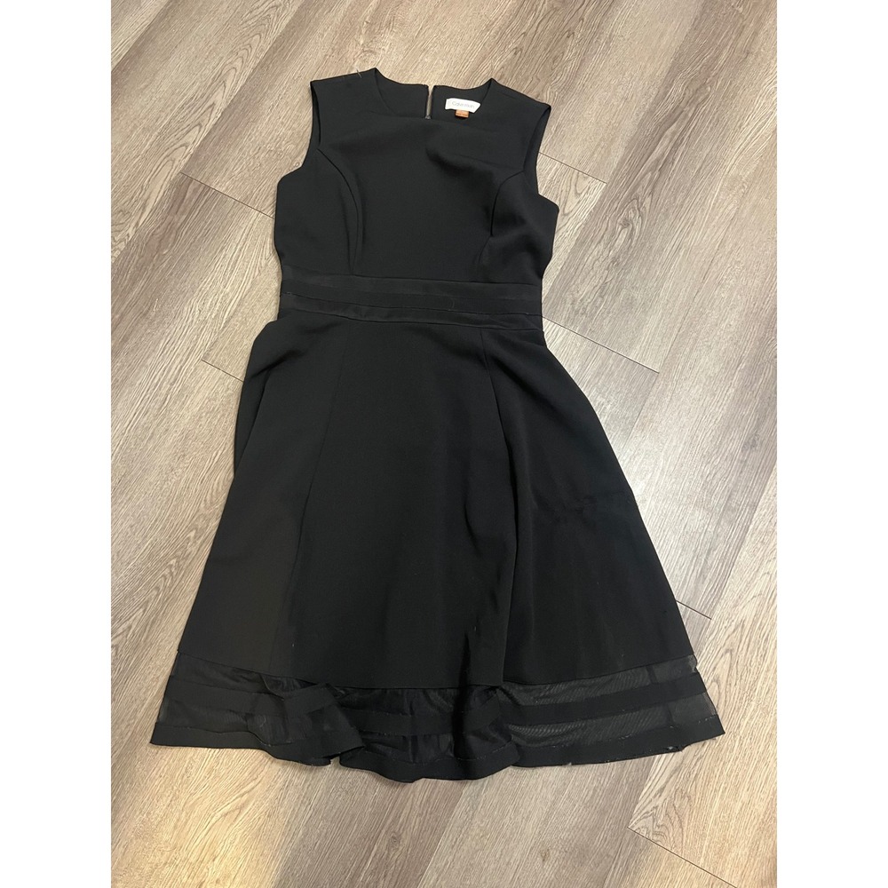 Calvin Klein Black Sleeveless Fit and Flare Mesh Hem Dress Size 4